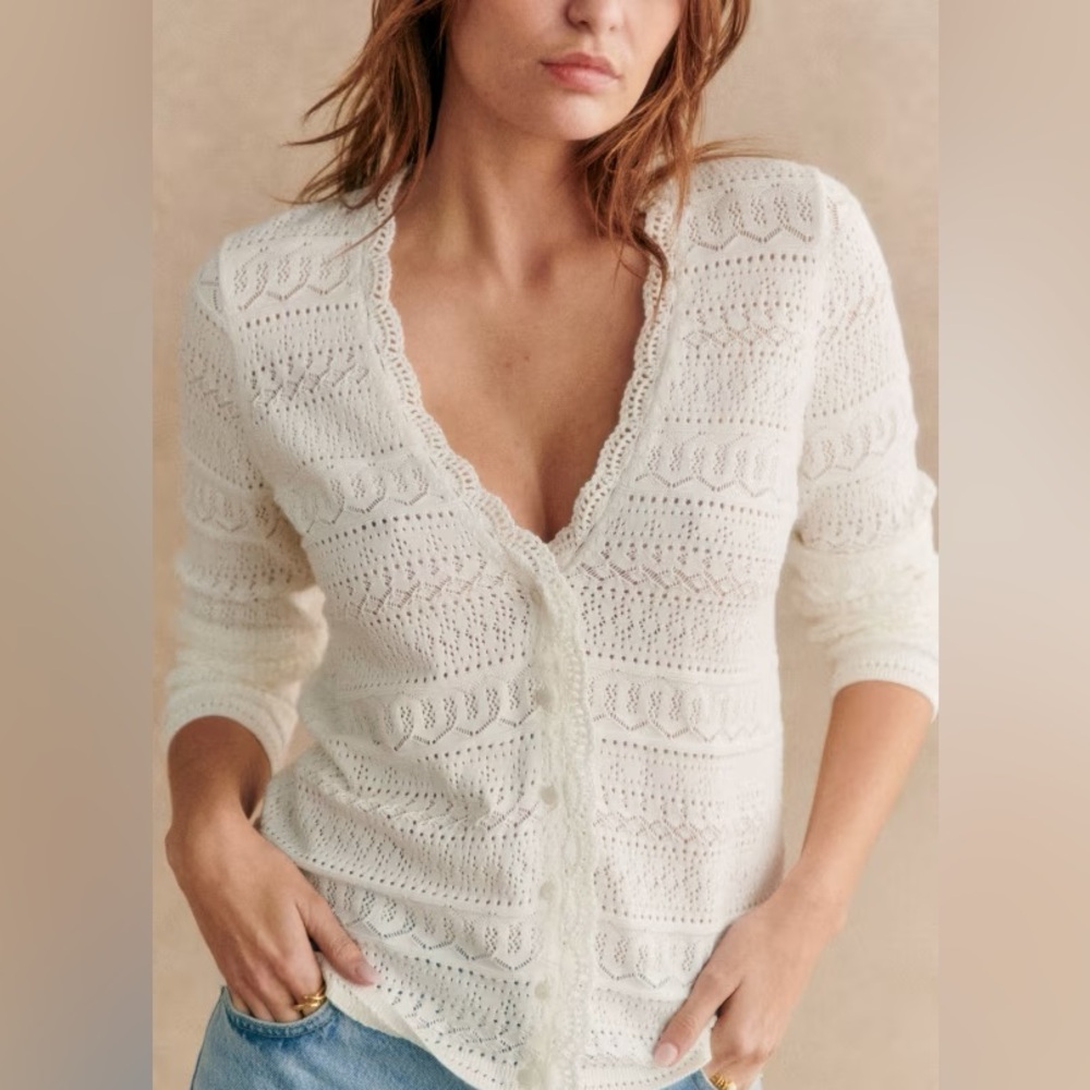 Sezane Keyla Cardigan Off White Cotton Size S